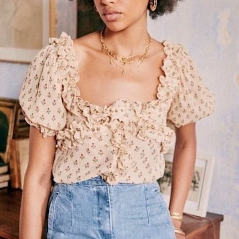 Sezane Wood Top In Tulips FR 36 US 4